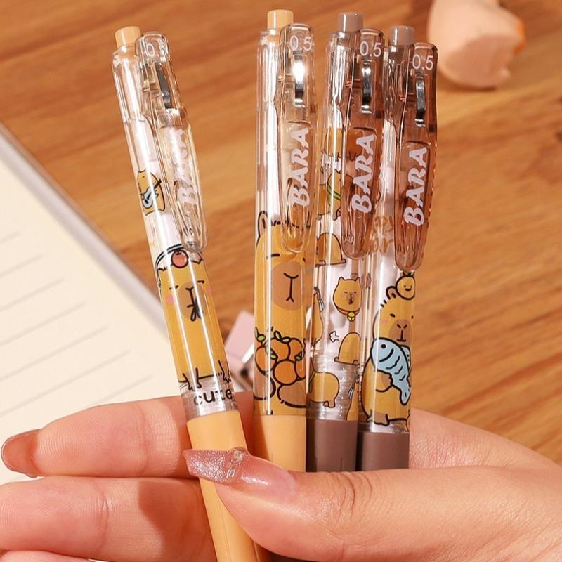 4Pcs Cute Cartoon Capybara Erasable Neutral Pen 0.5mm Student School Office Stationery Washable Writing Pen