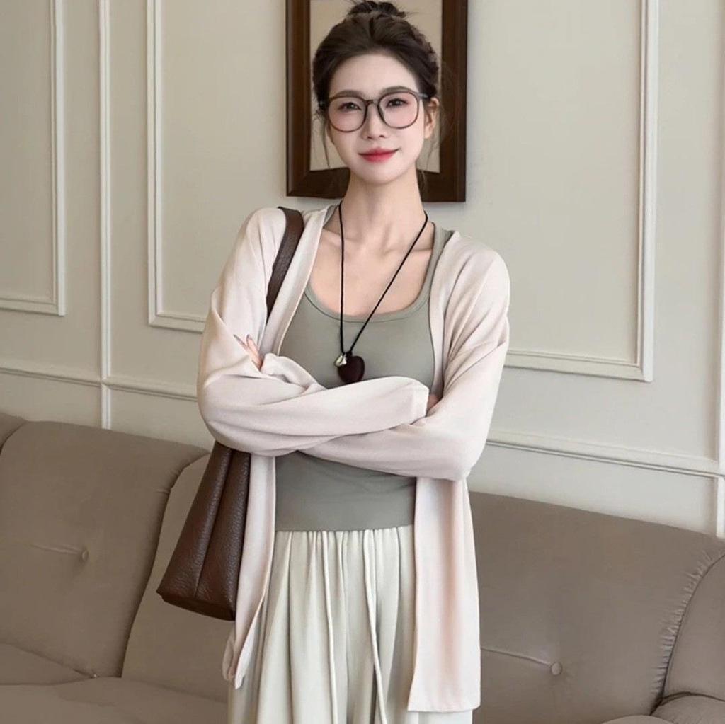 Women's Summer Sun Protection Loose Knit Cardigan - Korean Style, Long Sleeve, Casual Air Conditioning Cover-Up.