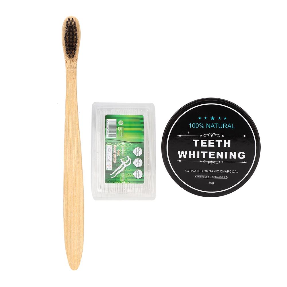 

30g Dental Whitening Powder Activated Charcoal Teeth Cleaning Powder Toothbrush Floss Set
