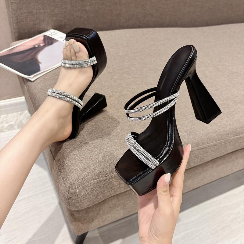 2025 Summer Sale Of Women's Shoes Square Toe Beige Heeled Sandals Espadrilles Platform Buckle Strap New Comfort Low Party Black