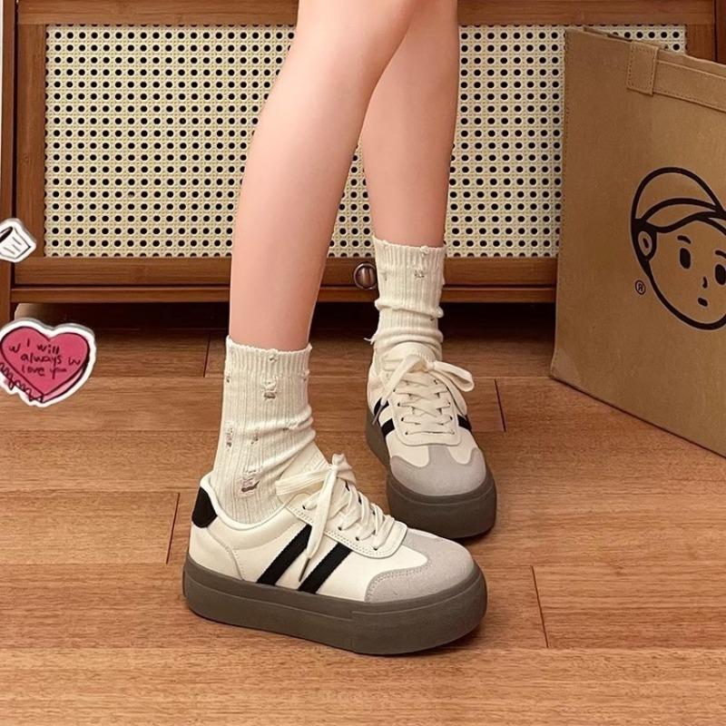 Women S Casual Sports Sneakers Thick Sole White Shoes Retro Style