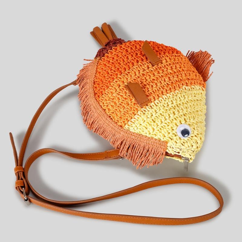 Borsa a Spalla Singola a Nicchia Design Borsa a Tracolla Colore Carino Pesce Borsa di Paglia Intrecciata a Mano Borsa da Spiaggia Primavera Estate