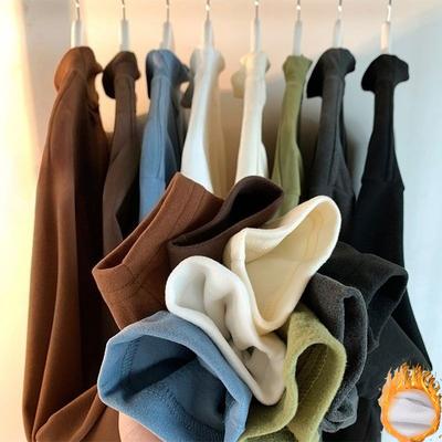 Autumn Winter Casual Oversized T-shirts Half High Collar Thicken Women Long Sleeve T Shirt Warm Velvet Solid Y2k Tops for UNISEX