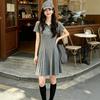 Thousand gold wind gray lapel dress women's 2026 summer new short-sleeved waist thin temperament elegant pleated skirt
