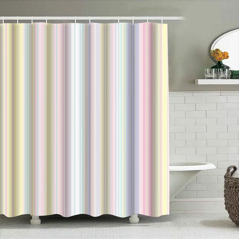 Cortina de Chuveiro Listrada Suave Cores Pastéis Decoração de Banheiro Moderna Para Decoração de Casa Rosa Azul Amarelo Verde Branco Cortinas de Banho W