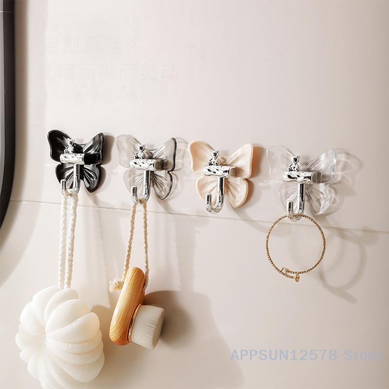 8 Pcs Plastic Butterfly Wall Hooks Wall Mounted Self Adhesive Butterfly Storage Hanger Moisture-proof Decorative Key Holder