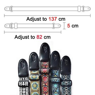 10Pcs Embroidered Print Guitar Strap Vintage Ethnic Style Adjustable Guitars Strap Includes 5 Guitar Picks and 1 Hold