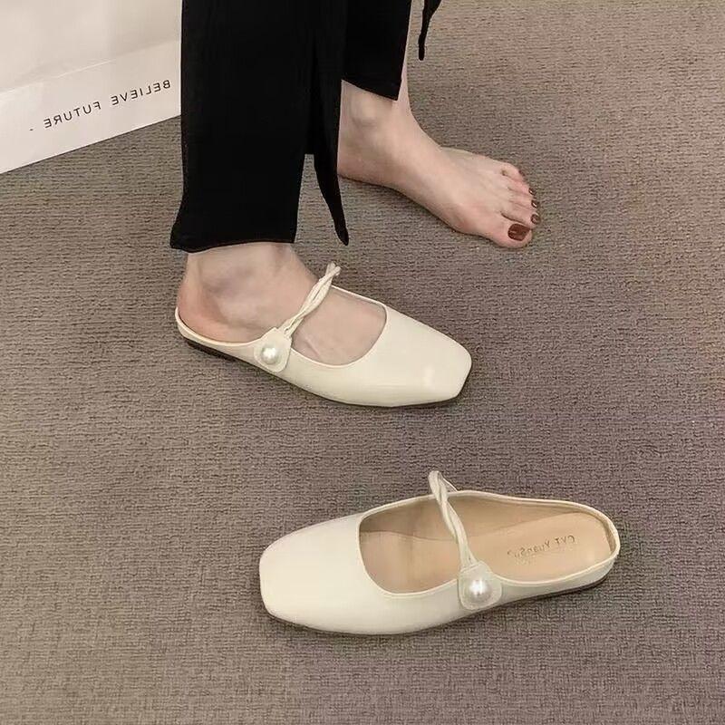 New Spring Mary Jane Half-support Single Shoes Flat-soled Temperament Bag Head Half-slippers, Wearing Soft-soled Cool Slippers