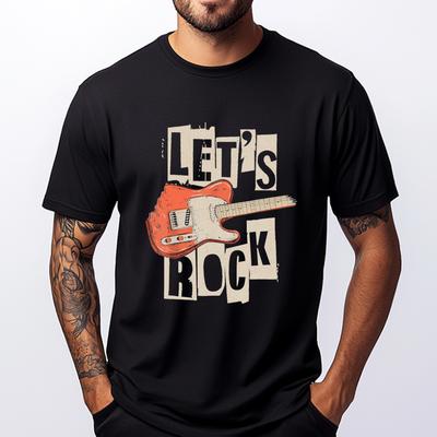 Lets Rock Electric Guitar Music Lover Band Guitarist Retro Blue And White Graphic T Shirts Men Clothing England Style