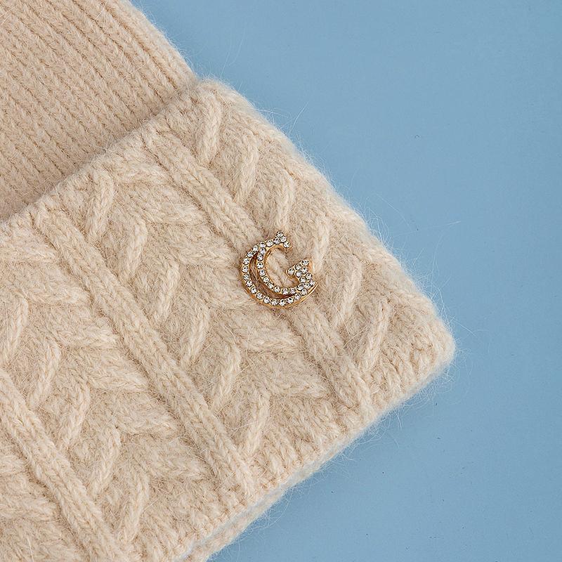 New Style Simple Dandy Winter Hat G Letter Decor Rabbit Fur Beanie Elegant Winter Hats For Women Candy Colors Warm Knit Hats