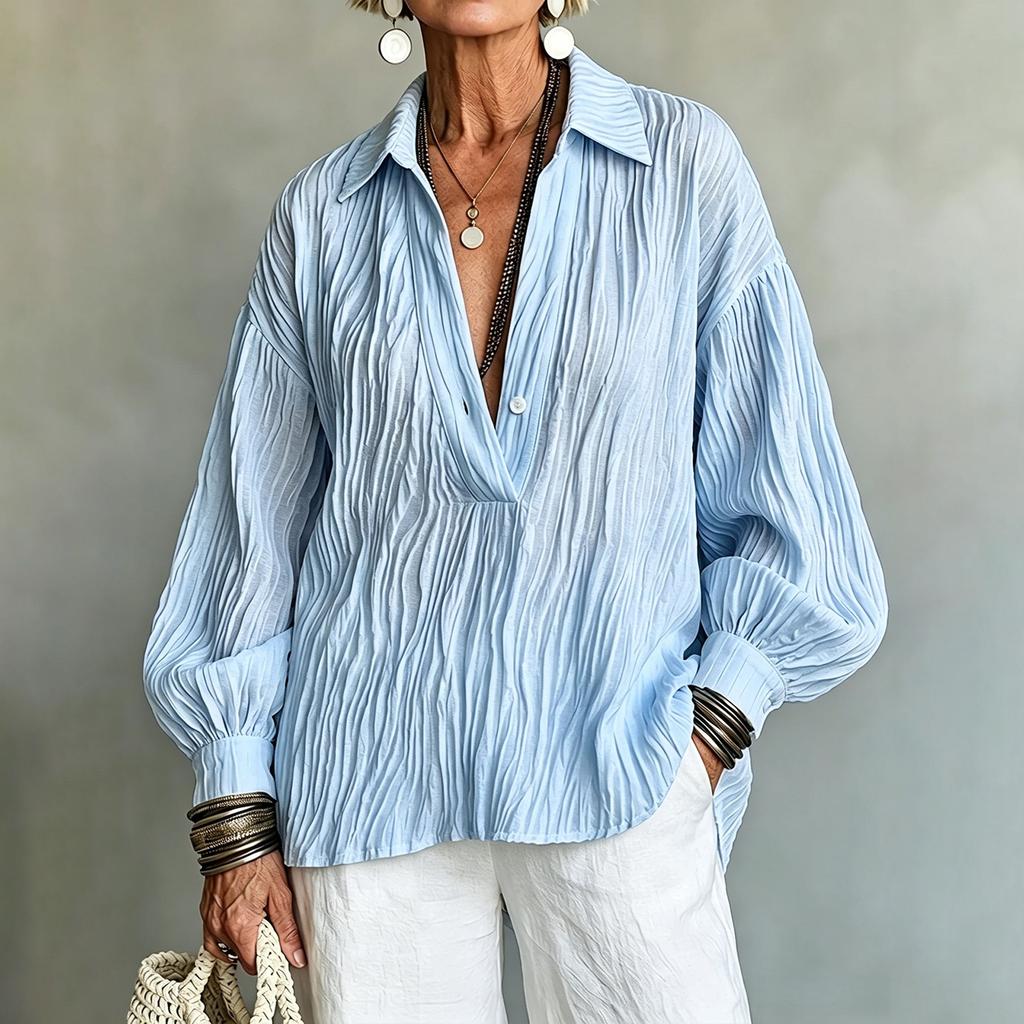 Women's Casual V-Neck Long Sleeve Top for Everyday Wear