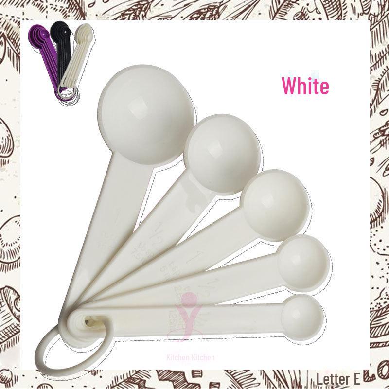 PP Plastic Five-Piece Measuring Spoon Set with Scales for Baking, Salt, and Milk Powder - Essential Kitchen Gadgets.