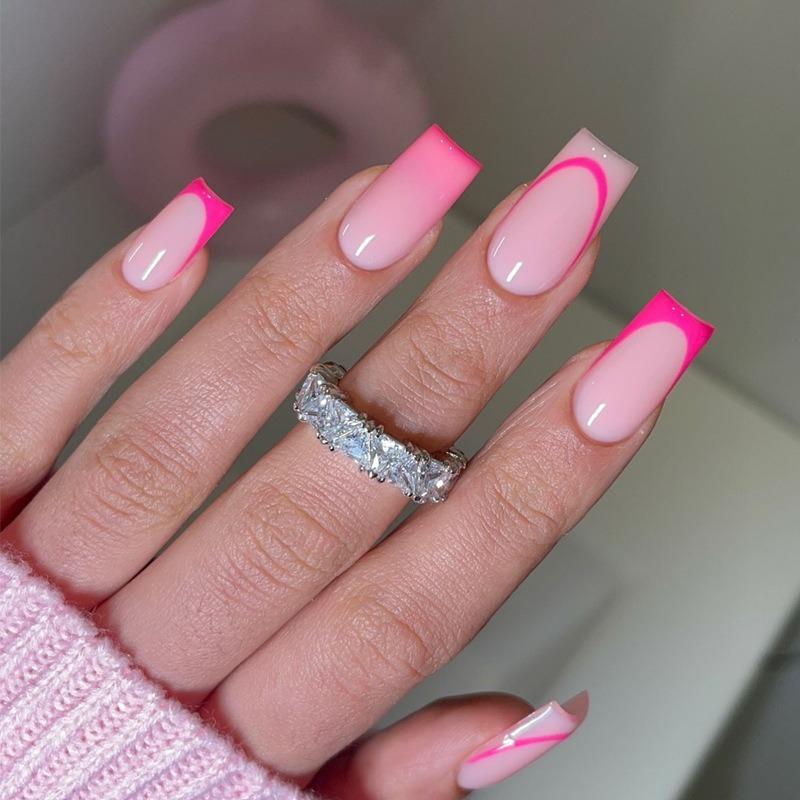 Noste Dlouhý Francouzský Ručně Dělaný Manikúrní Kousek Kamínkový Postupný Přechod Odnímatelná Nálepka na Nehty