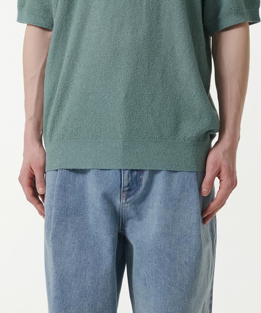 MUSINSA STANDARD Boucle Slit Neck Knitted Polo Shirt [Dusty Mint]