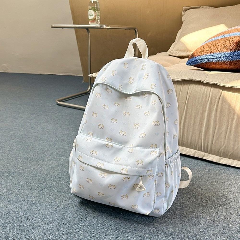 Large Capacity Cartoon Bow Backpack Lightweight Student School Bag Nylon Travel Backpack  Casual Cat