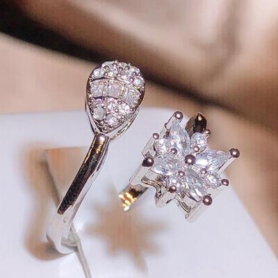 Anel feminino com zircônia AAAA em formato de flor elegante e requintado com abertura ajustável, joias para festa de aniversário, presente de aniversário, presente de amante, joias finas