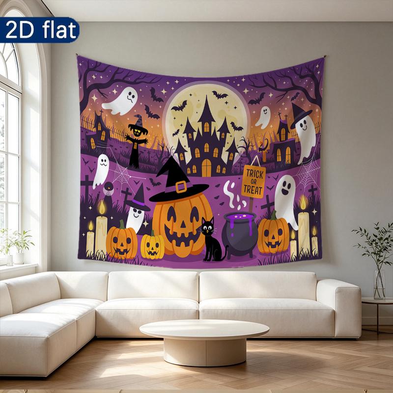 Party Backdrop Halloween Castle Flat Banners Spooky Ghosts Pumpkins Witch Celebrations Photo Booth Background Front Door Decor