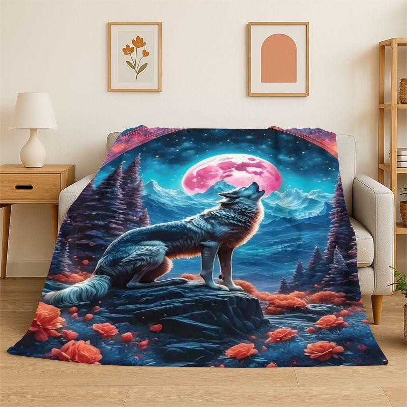 Fenrir Wolf Spirit Moon Dream Animal Flannel Blanket Soft Throw Blanket for Bedroom Living Room Bed Travel Camping Picnic Nap