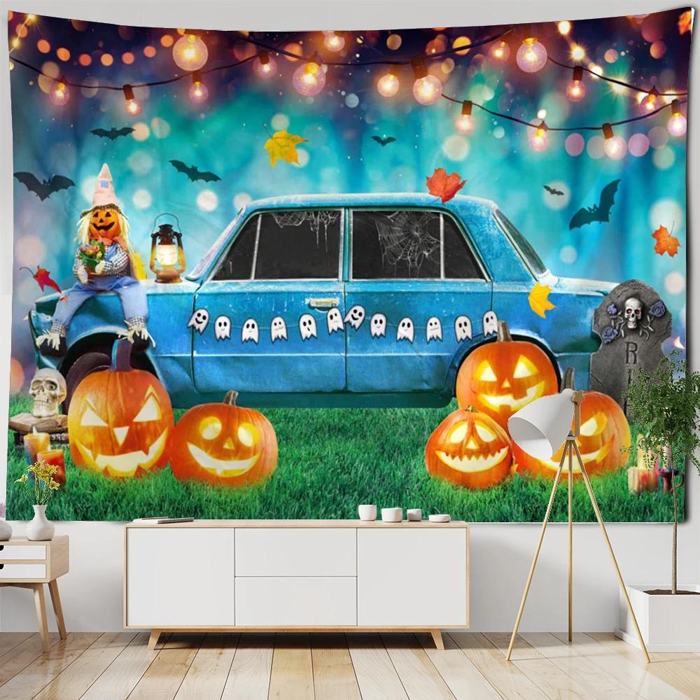 Halloween Tapestry Graveyard Wall Hanging Spooky Full Moon Night Zombie Hands Background Cloth for Halloween Theme Party Decor