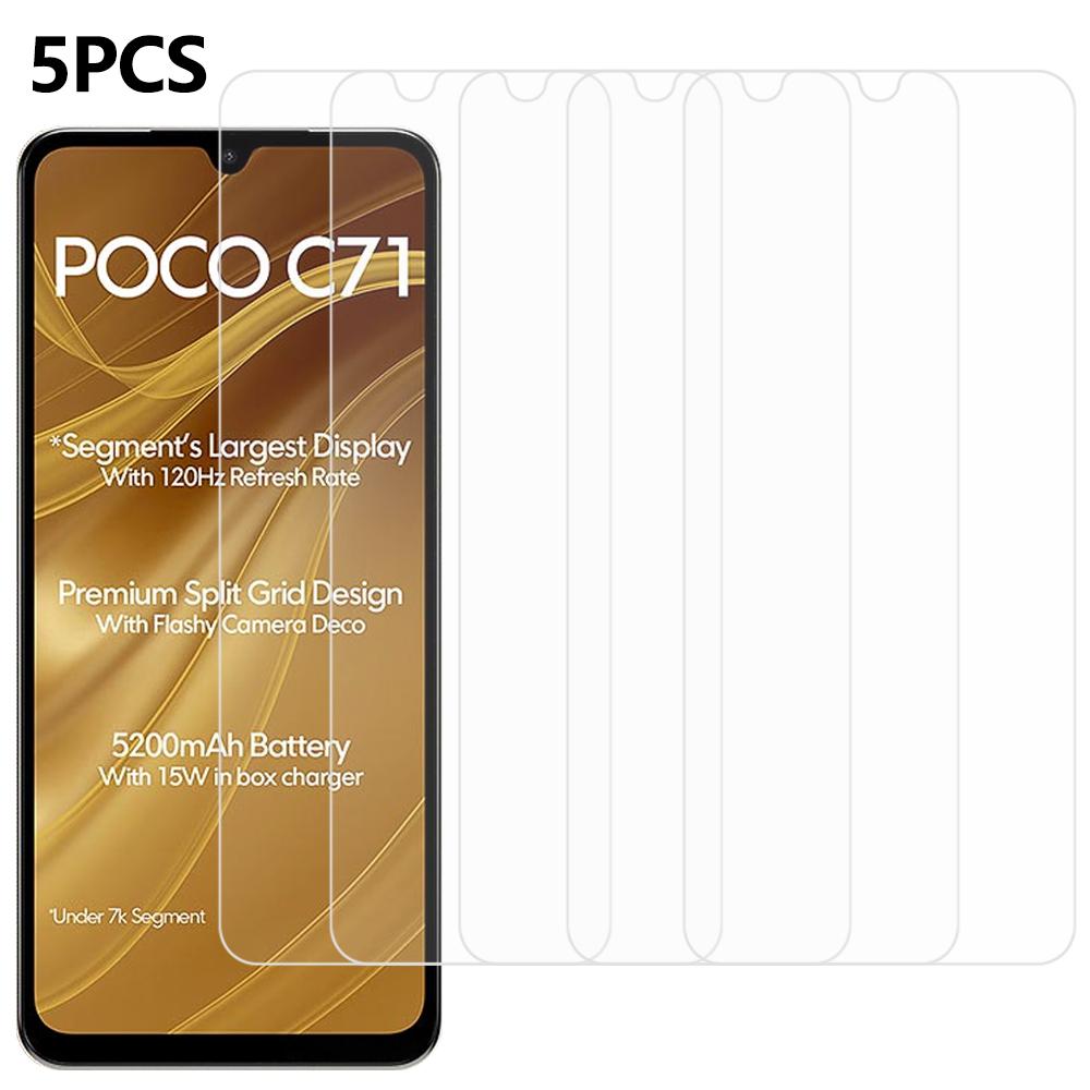 5Pcs For Xiaomi Poco C71 4G Front Screen Protector 0.3mm 2.5D Tempered Glass Clear Film