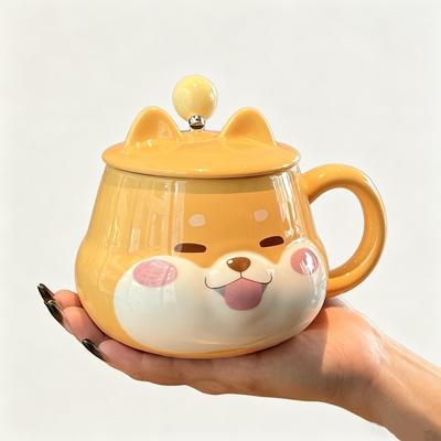 Creative High-value Shiba Inu Ceramic Mug with Lid Spoon, Household Coffee Mugs, Couple Cups Birthday Gift Tea Cup, Kawaii Cup