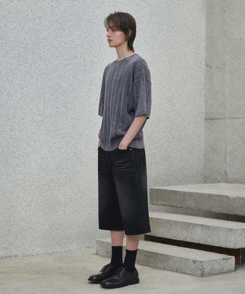 GLW Vintage Washed Cable Half Knit Charcoal