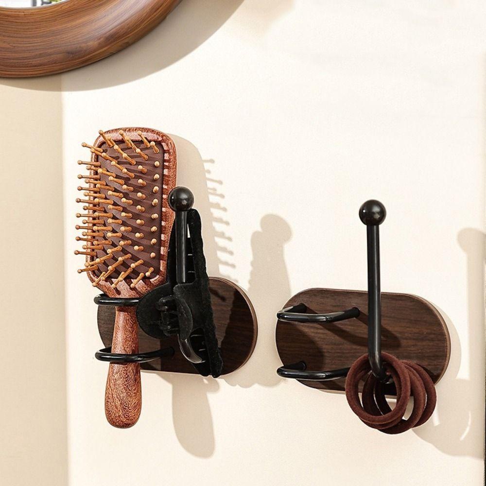 2 Pieces Practical Wall Mounted Hair Tie Storage Rack Rust-proof Waterproof Comb Holder Iron Retro Hair Tie Hook Vanity