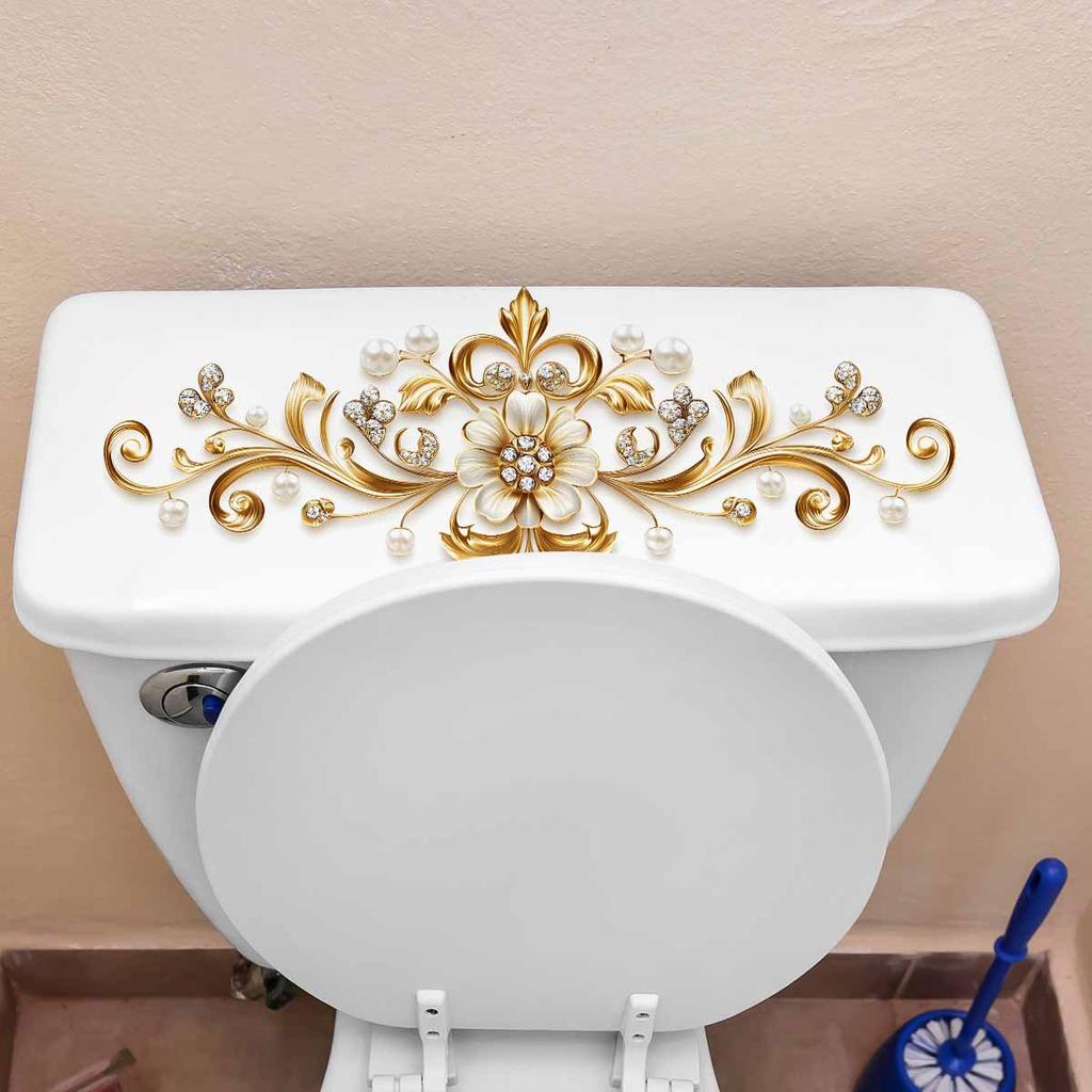 Luxurious Gold Jewelry, Pearl and Diamond Toilet Tank Stickers, Court-style Bathroom Decoration Stickers
