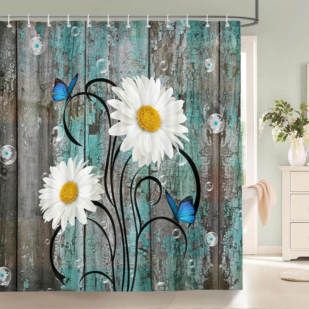 3D Butterfly Flower Fabric Waterproof Shower Curtain Bathroom Curtains Set Blue Pink Rose Non-Slip Rug Toilet Lid Cover Bath Mat