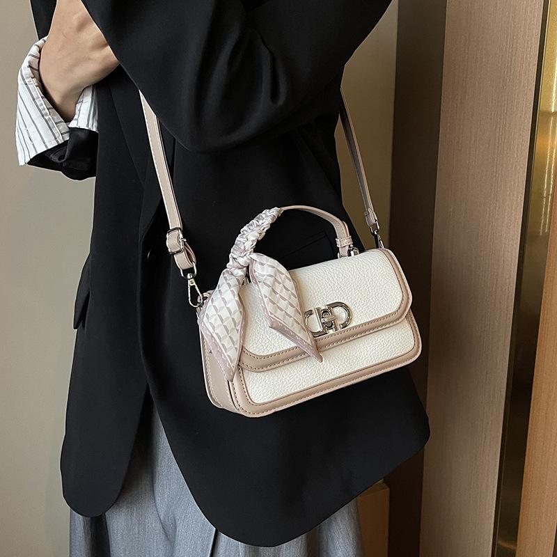 Winter niche design silk scarf contrasting color small square bag versatile portable shoulder messenger women's bag