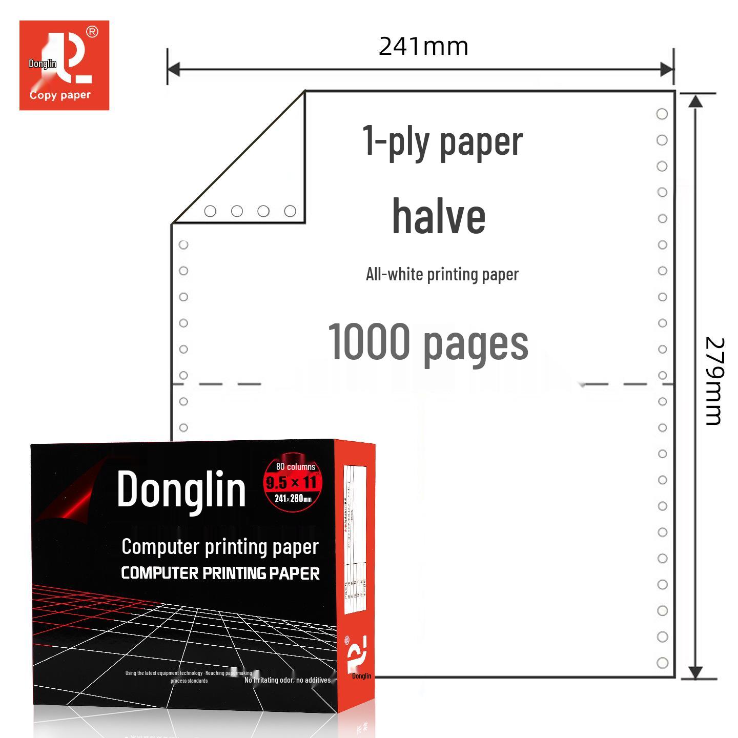 Dot Matrix Printing Paper - White, Multi-Part Voucher Slip, Two-Column, 1000 Pages