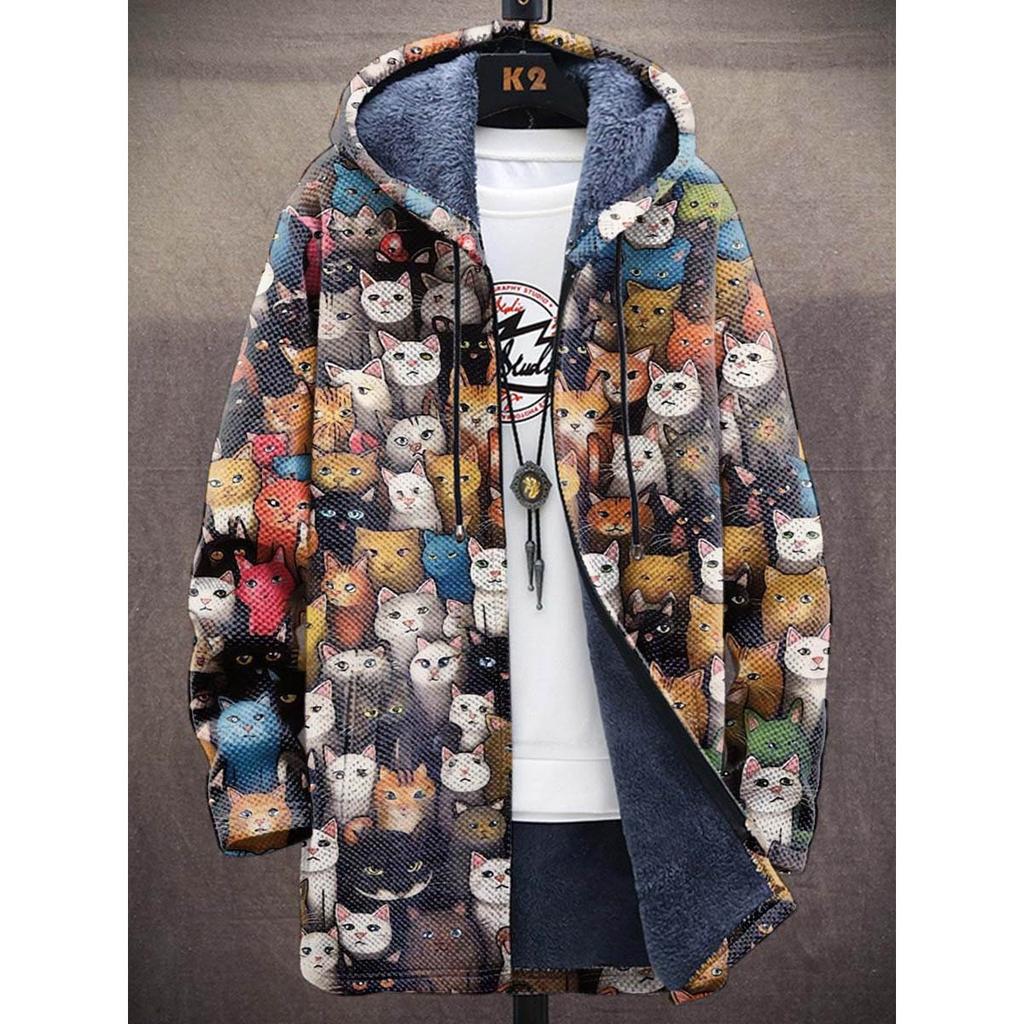 Men Cardigans Coats Geometric Stripe Square Printed Plush Thick Winter Abstract Art Graphics Jackets Casual Streetwear Clothing