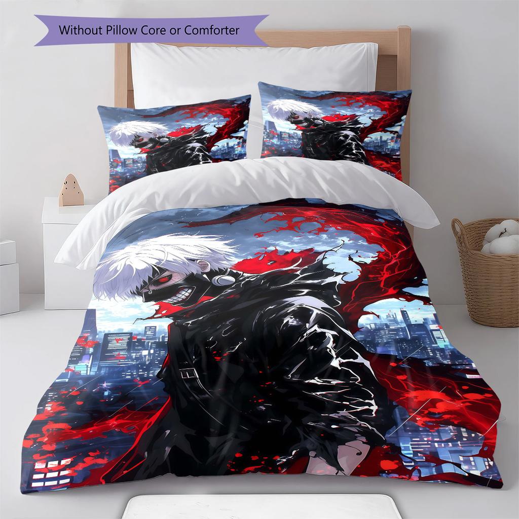 Tokyo Ghoul Pattern Bedding Set Quilt Cover Pillowcase Home Decor Gift (1 * Duvet Cover + 2 * Pillowcase, Without Core)