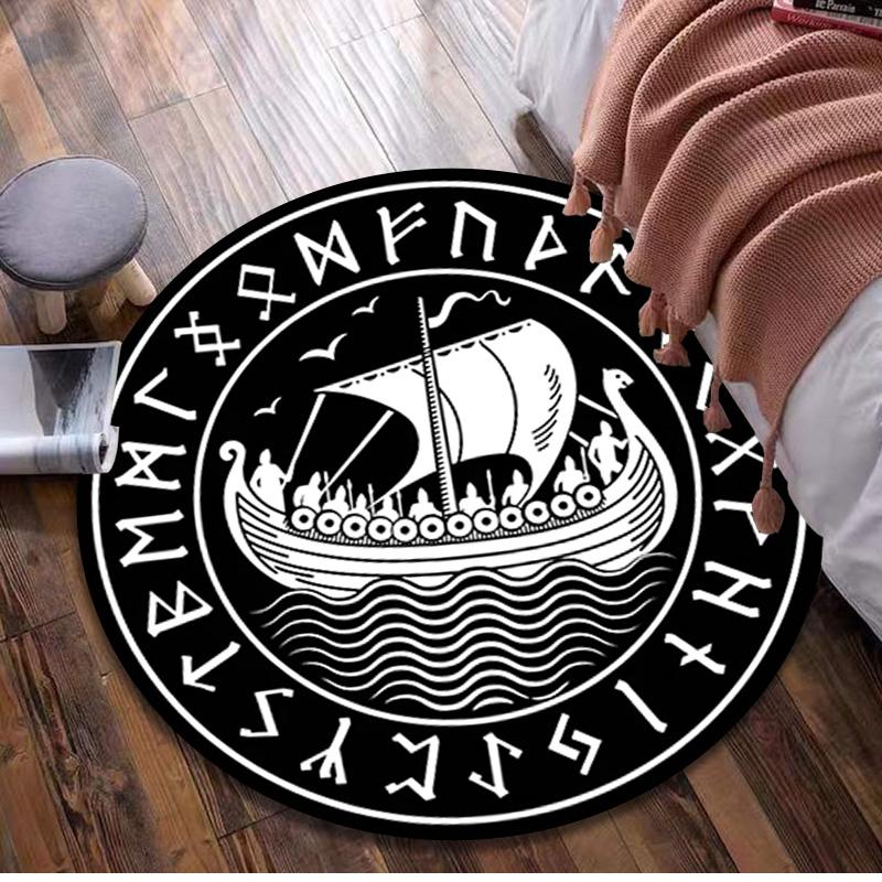 Vegvisir Viking Compass Circular Rug - Office Decorative Carpet For Living Room Bedroom Door Mat Floor Rug Computer Chair Area Rug