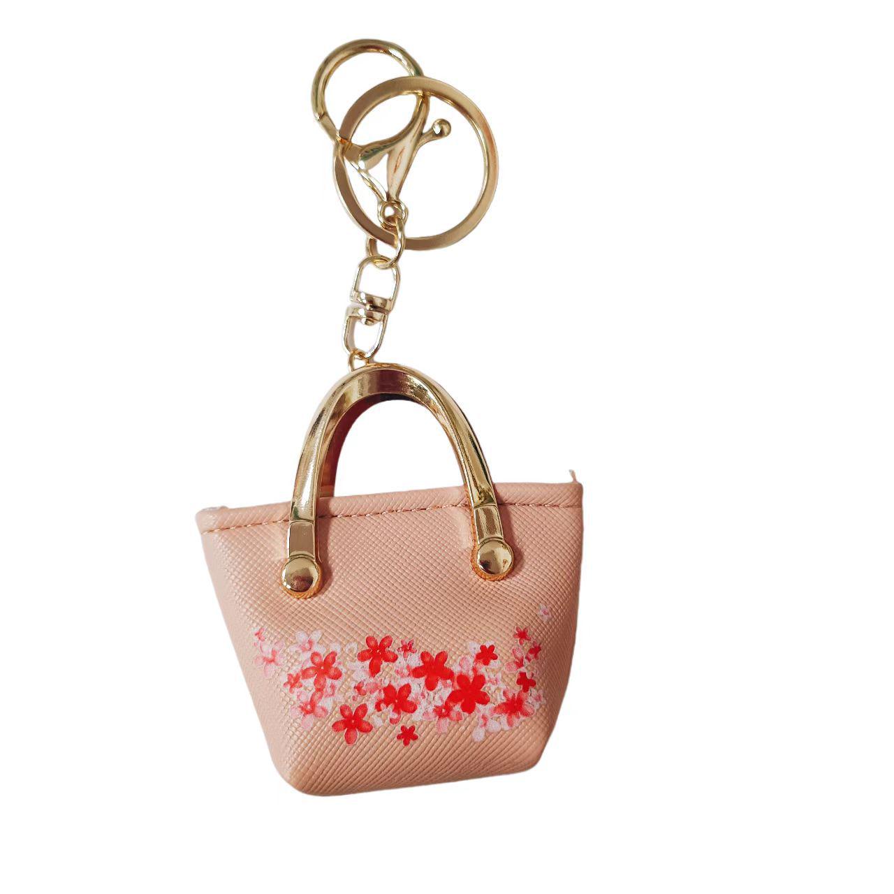 European & American Pastoral Mini Keychain Bag - Faux Leather Jewelry Storage Pendant розовый