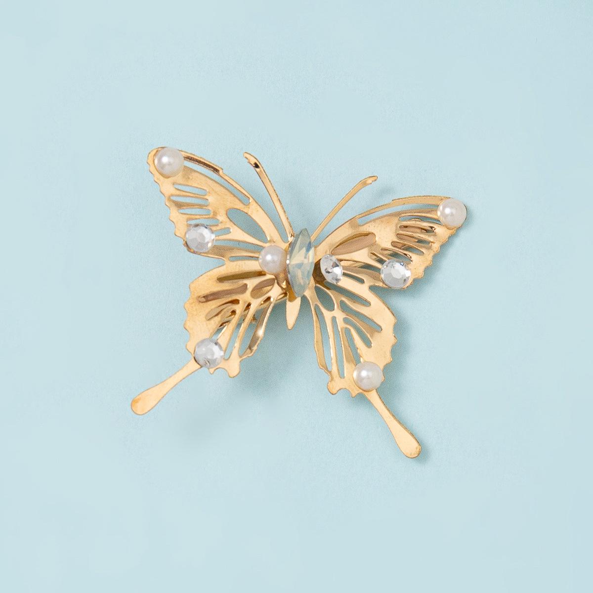 Korean Style Handmade Gold Butterfly Bridal Hair Clip Accessory