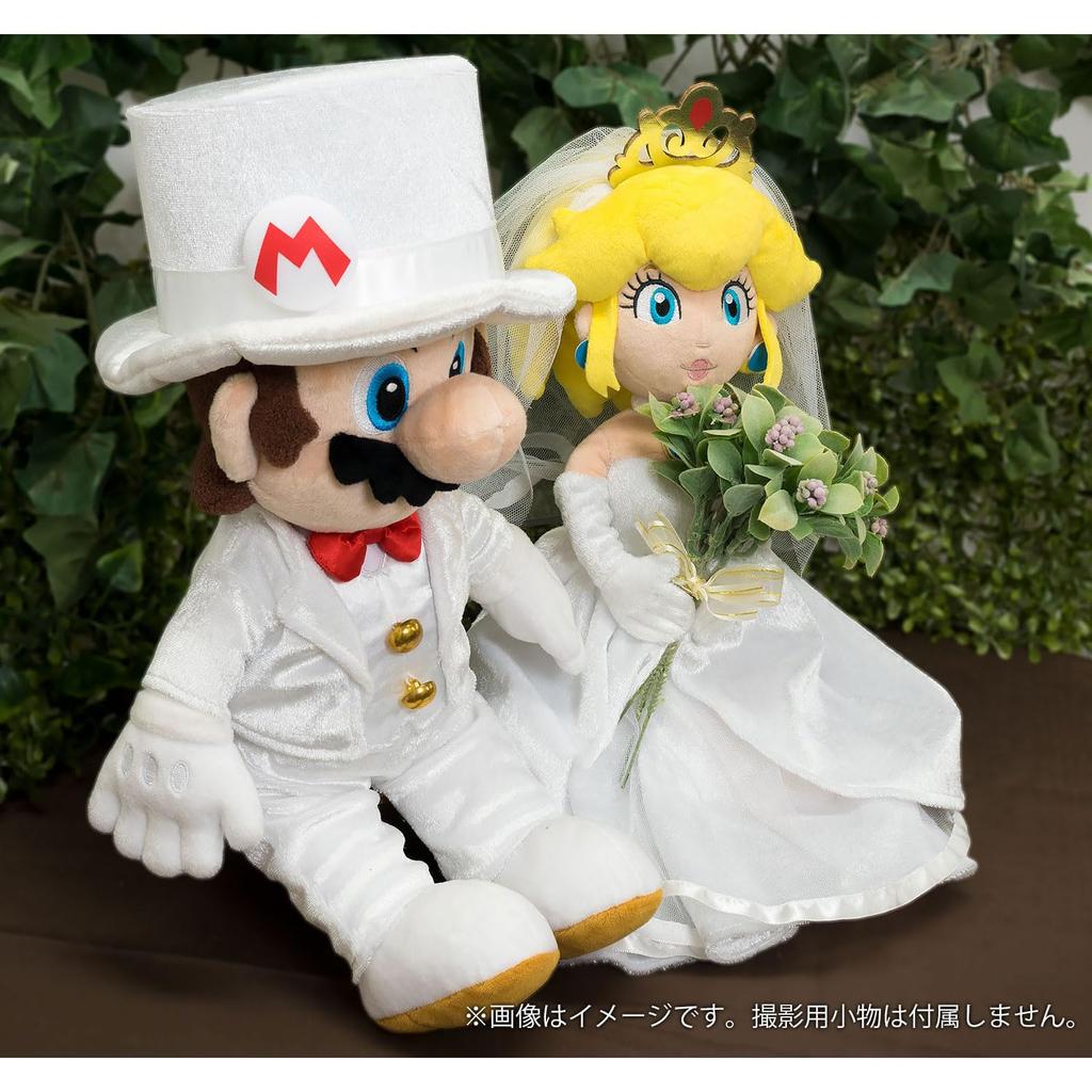 Sanei Boeki Super Mario Odyssey Mario Peach Wedding Set X D18 X H40cm Plush Toy OD04 & W34.5