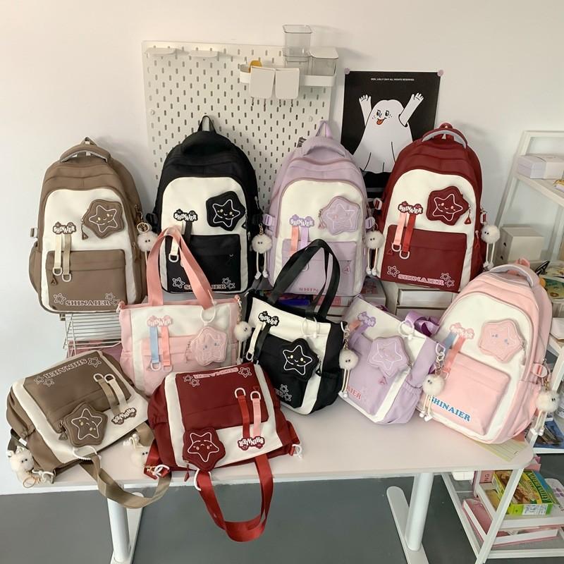 Youthful Style Nylon School Backpack With Color Blocked Cute Letter Star Print For Teens