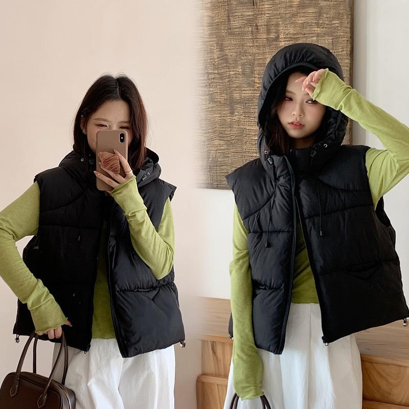 

Cotton vest women s autumn and winter new student hooded thickened cotton vest cotton vest short vest M чёрный