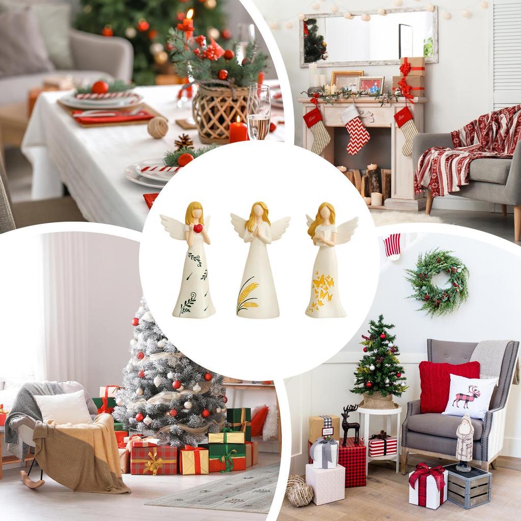 Small Christmas Angel Figurines 3 Pieces Seasonal Decor Festive Statue Ornament For Collectors Photography Craft Lovers Bookcase