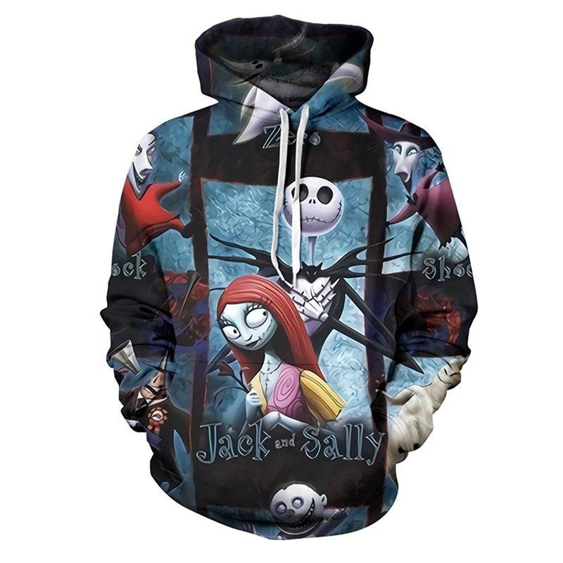Halloween Movie Christmas Night Skull Jack Hooded Sweater Men's Digital Printing Personality Hoodie Women