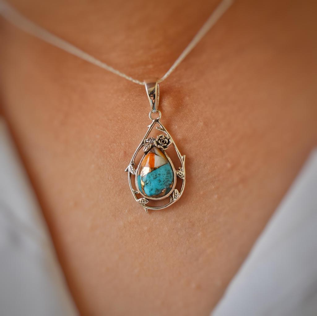Natural Oyster Turquoise Pendant, 925 Sterling Silver Jewelry, Teardrop Pendant, Gift for Her, Birthday Gift