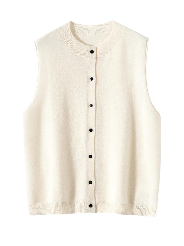 100% Cashmere Knit Vest: Round Neck, Sleeveless, Solid Color, Thick Layering Shrug for Autumn/Winter