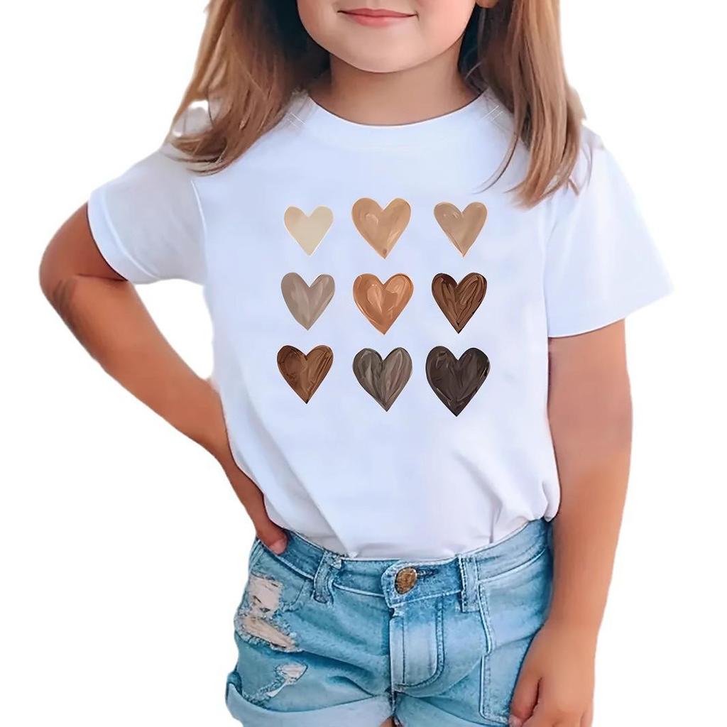 Girls' Gradient Heart Pattern Short-Sleeve T-Shirt, Ideal for Summer, Ages 1-8