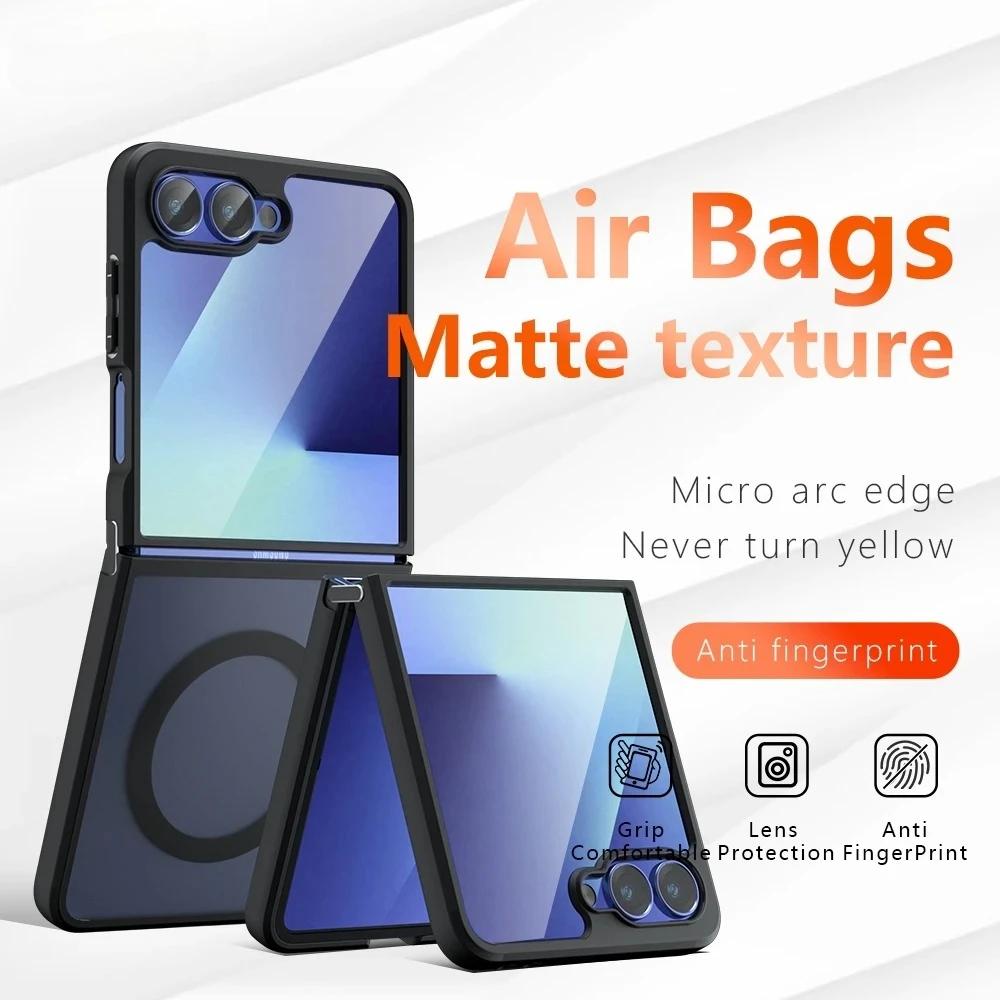 Transparent Hinge Fold Magnetic Phone Case for Samsung Galaxy Z Flip 7 FE 6 5 4 Wireless Charging Shockproof Protect Back Cover