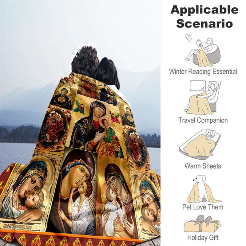 Virgin Mary Flannel Throw Blanket - Soft & Warm Digital Print Fleece,Lightweight for Sofa/Bed/Travel, Multi-Purpose Cozy Blanket