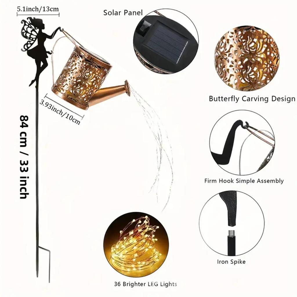 Solar Fairy Watering Can Lights – Outdoor Decorative Kettle with Cascading String Lights, Perfect for Garden Décor & Gifts