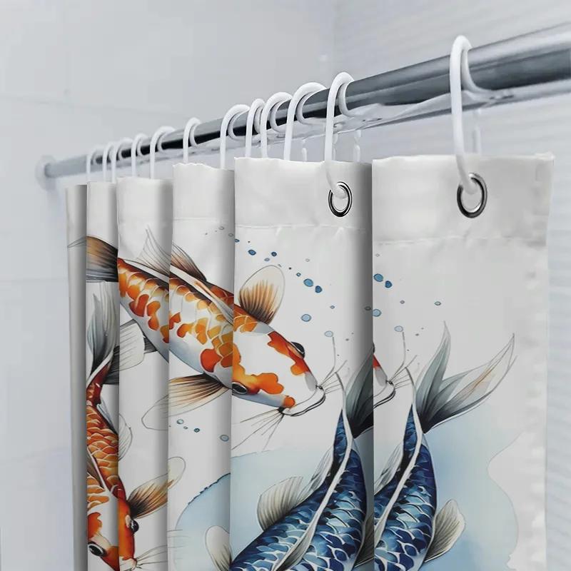 Koi Fish Shower Curtain Waterproof Fabric Decorative Print Wall Hanging for Bathroom Home Decor