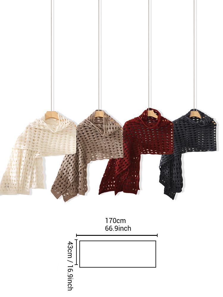 100% Cashmere Openwork Scarf Large Mesh Women Knit Shawl Knotted Wrap Casual Soft Warm Cashmere Hollow Out Cappa Cozy 170x43cm