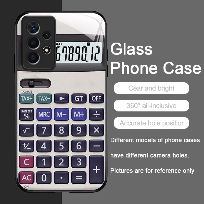Funny Digital Calculator Pattern Tempered Glass Phone Case for Samsung Galaxy S25 Ultra S24 S23 Plus S22+ S21 S20 FE Hard Cover